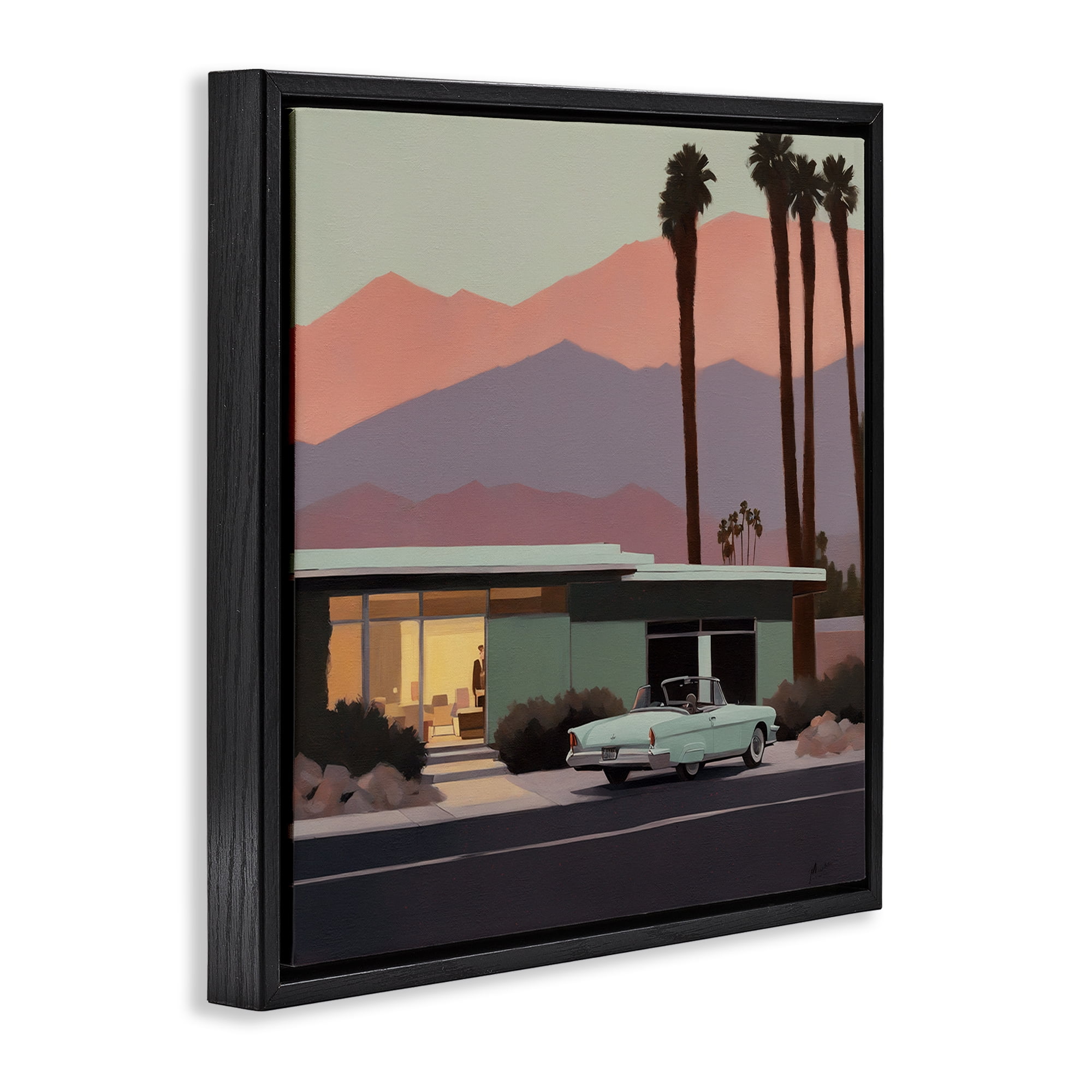 Stupell Industries Tropical House & Car Transportation Painting Black Floater Framed Canvas Art Print Wall Art, 25 x 25