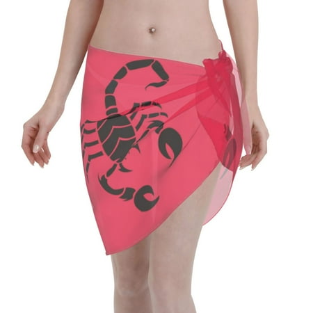 Womens Scorpion Tatoo Coverups Beach Short Sarong Sheer Chiffon Cover Up Bikini Wraps