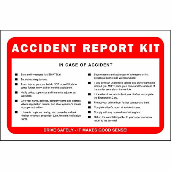 Vehicle Accident Report Kit in Envelope 10-pk. - No Camera - J. J. Keller & Associates - Helps Drivers Collect, Organize & Report Vehicle Accident Information