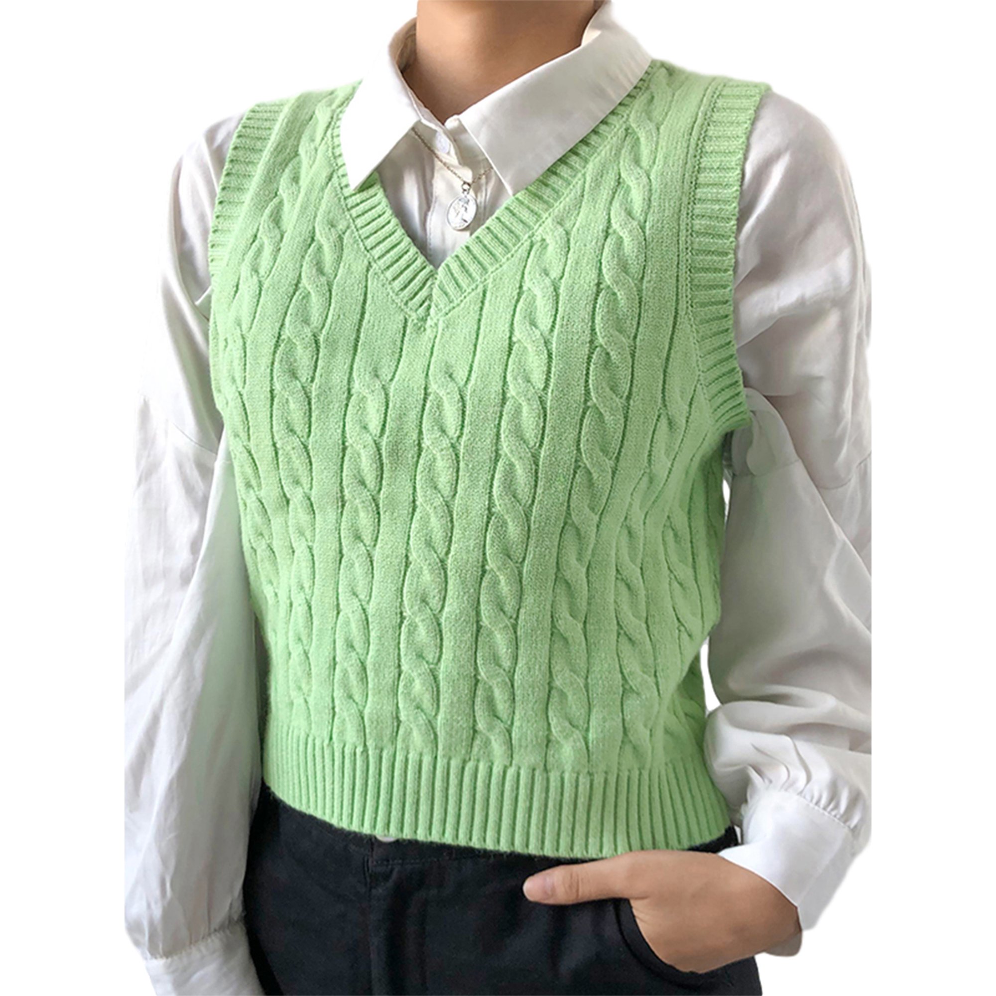 Sunisery Women Preppy Style Sleeveless V Neck Argyle Plaid Knitted Sweater  Vest - Walmart.com