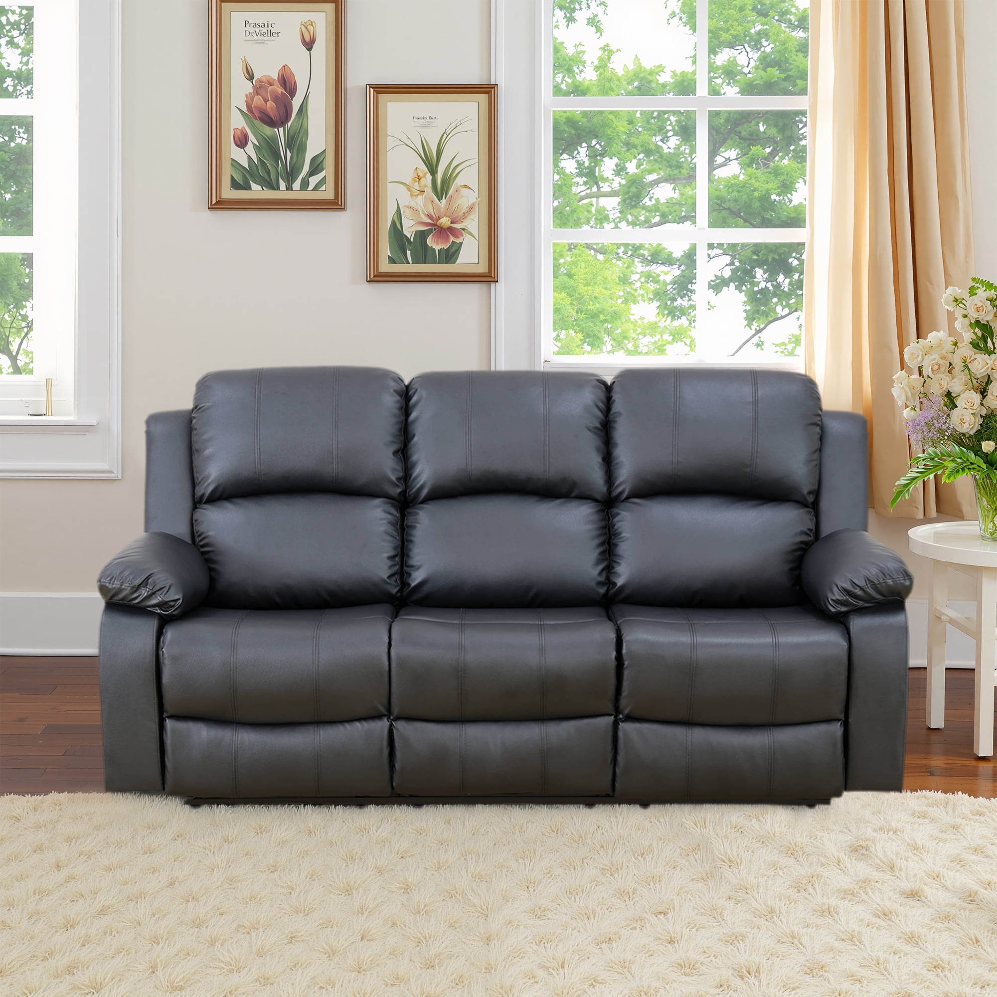 MAYEERTY 78.5" Modern Semi PU PVC Loveseat Business Function Sofa for Living Room，Black