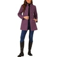 thumbnail image 2 of Abrigo de mujer INSPIRE CHIC de longitud media con cuello alto, abotonado, abrigo de invierno en gris púrpura, talla S, 2 of 6