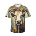 thumbnail image 1 of Fotbe Oil Painting Flower Cow Camisa Hawaiana para Hombre Unisex – Camisa Casual de Verano con Botones de Manga Corta de Algodón y Lino,Large, 1 of 7