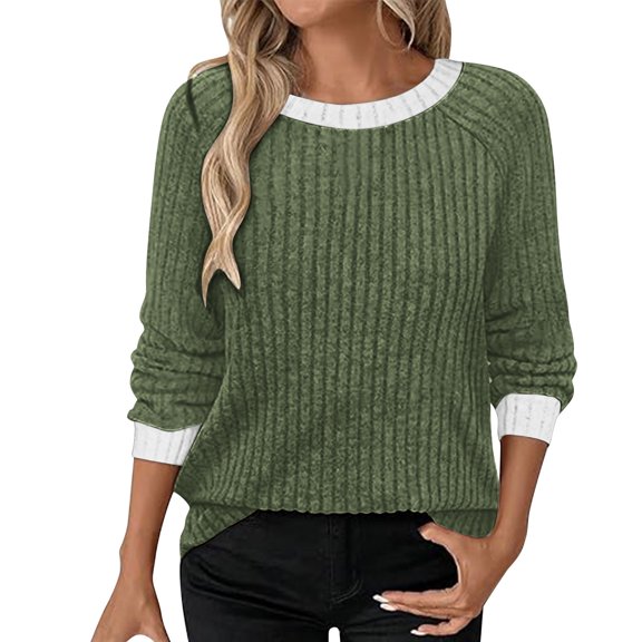 Gnshining Ribbed Knit Sweatershirts for Women Fall Long Sleeve Tops Solid Color Casual Pullovers Tunic