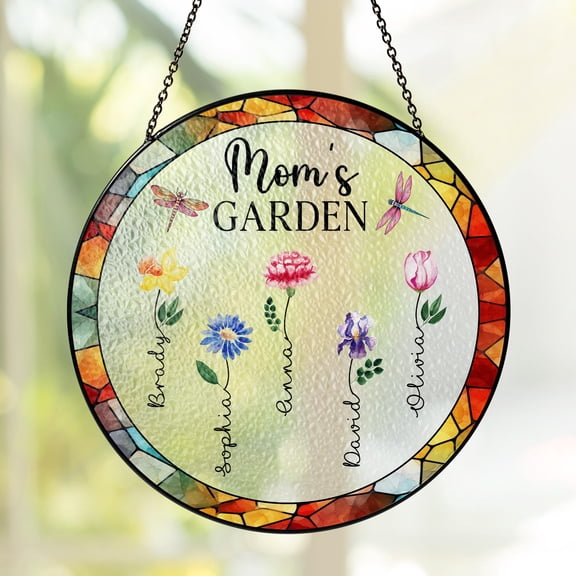 Mom's Garden Birth Flower Suncatcher Stained Glass Personalized Window Hanging Mother's Day Gift