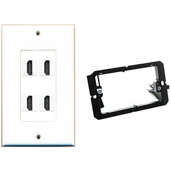 RiteAV - Mounting Bracket and (1 Gang Decorative) 4 HDMI Wall Plate White