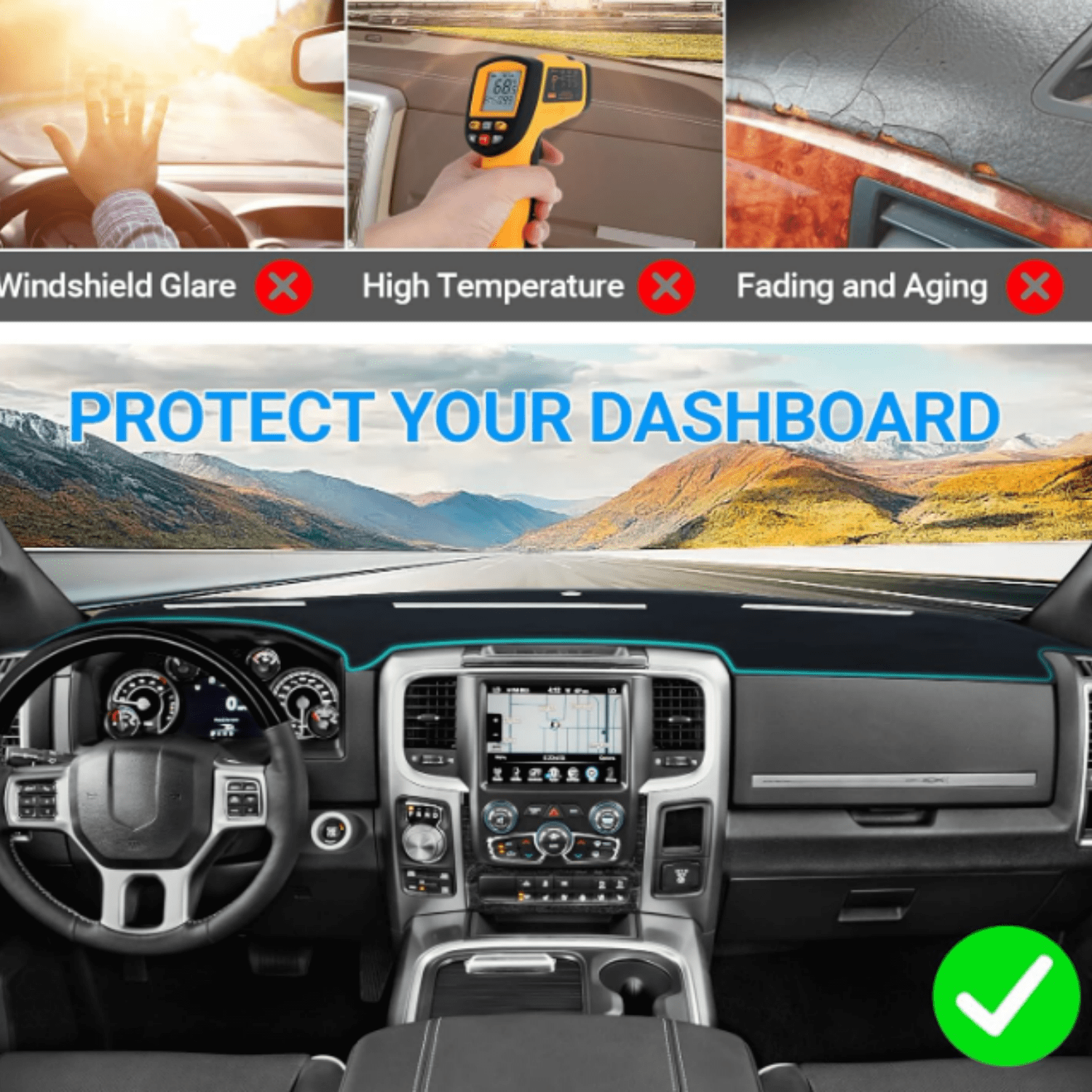 Dash Cover Mat Compatible with 2010 2011 2012 2013 2014 2015 2016 2017 2018 Dodge Ram 1500 2500 3500 Accessories Dashboard Cover Pad Carpet Dash Board Protector Sunshield Cover