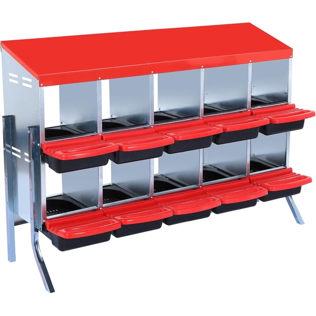 10-hole red chicken coops box con stand - ventilated metal hen house para eggs collection, suitable para hens y ducks