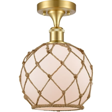 

Satin Gold Tone Semi Flush 8 Wide Steel/Cast Brass/Glass Medium Base 1 Light Fixture