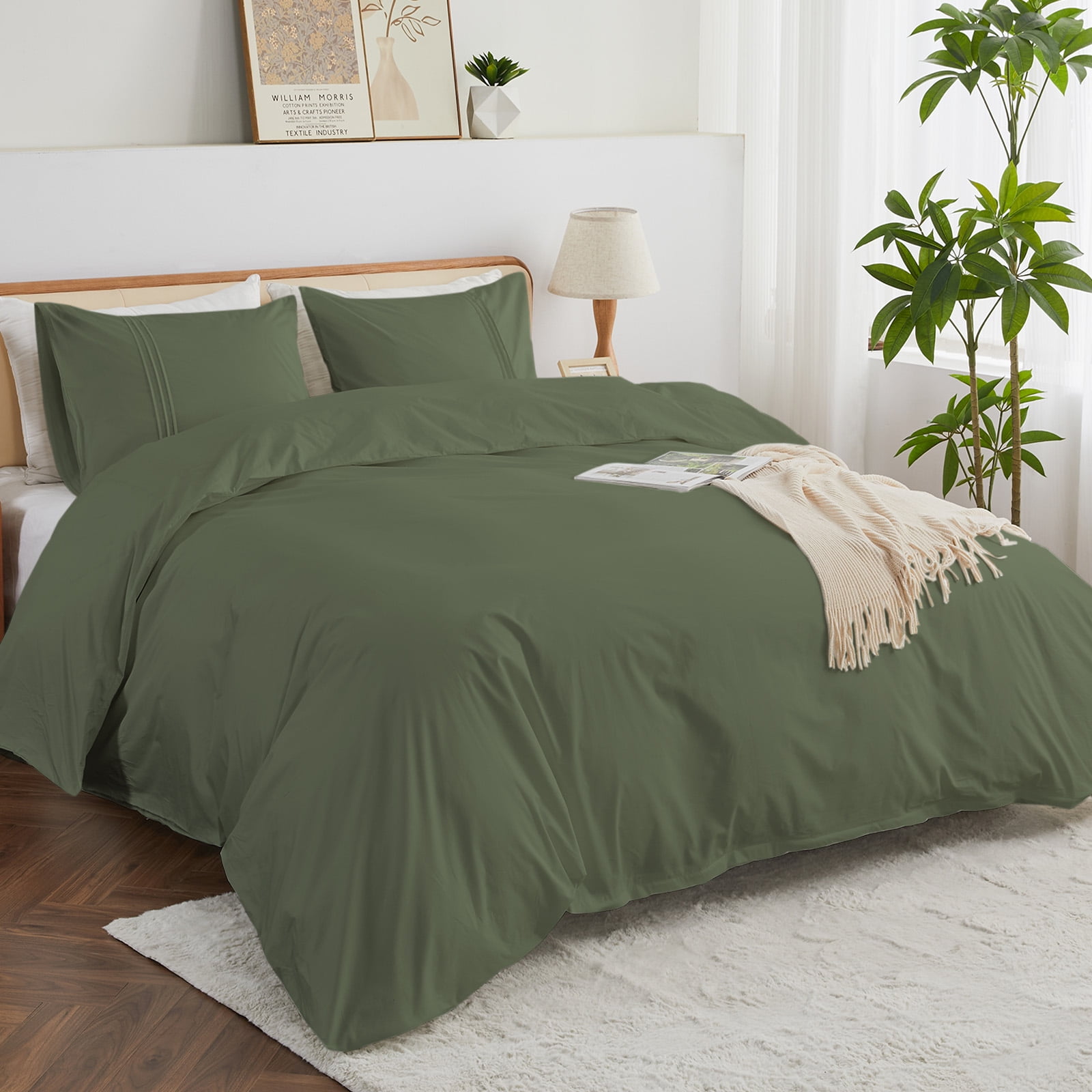 Kingrest Luxury Queen Duvet Cover Set Floral Printed, Soft & Breathable 100% Organic Cotton 3 Pieces Queen Bedding Sets, Pattern Queen Comfy Duvet Cover Set with Zipper Closure