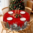thumbnail image 3 of Christmas Snow Village Round Tablecloth,60 Inch,Washable Stain Resistant Table Cover for Holiday Dinner, 3 of 6
