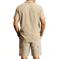 thumbnail image 4 of Men'S Short Sleeve Solid Color Workwear Button Down Shirt With Multiple Pockets And Cargo Shorts Set For Summer Casual Wear,Khaki,XXL, 4 of 6