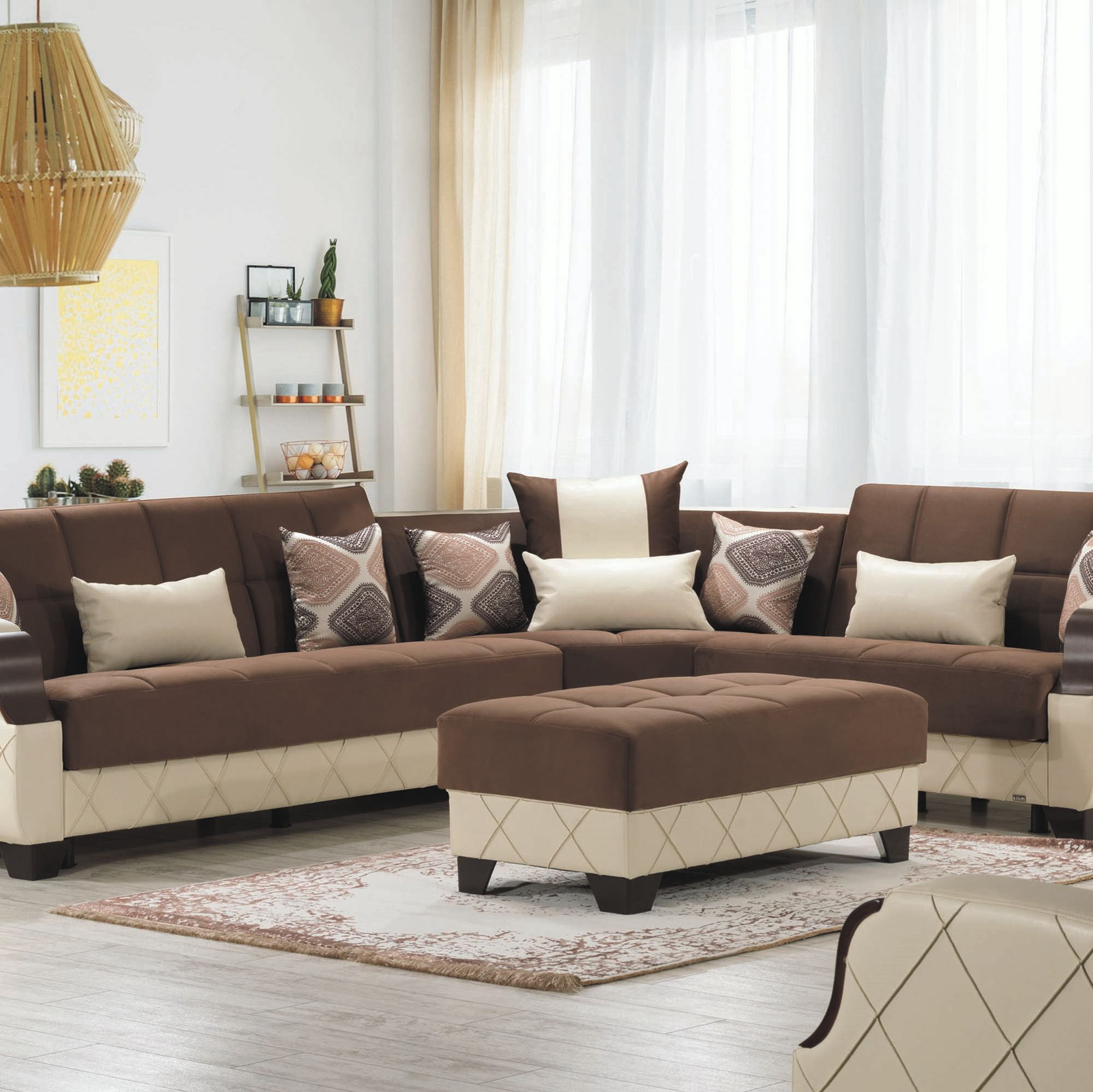 Ottomanson Luna Upholstered Tufted Ottoman, Brown