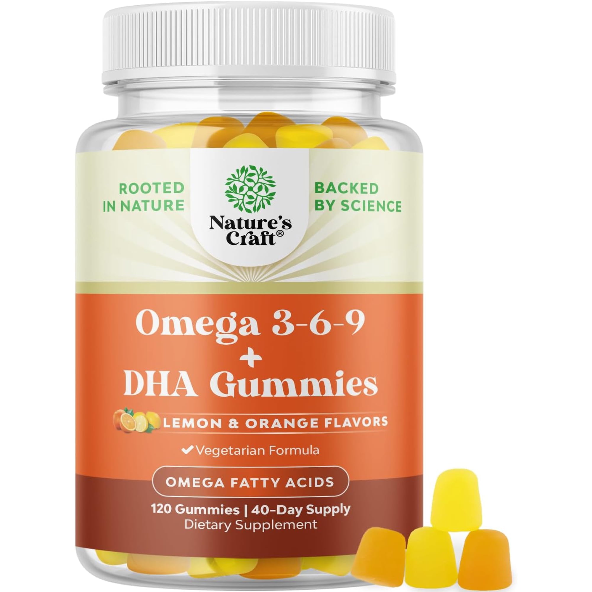 Natures Craft Omega 3 6 9 Gummies with DHA, Plant-Based, 120 Count