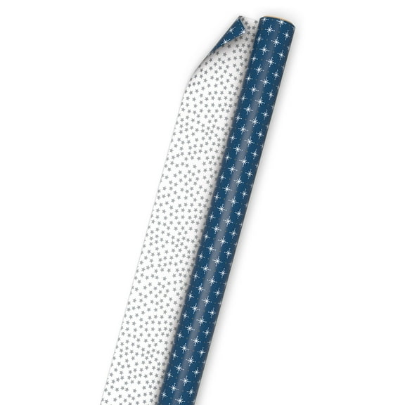 Hallmark Jumbo Holiday Reversible Wrapping Paper Roll (Snowflakes and Silver Stars) 60 sq. ft.