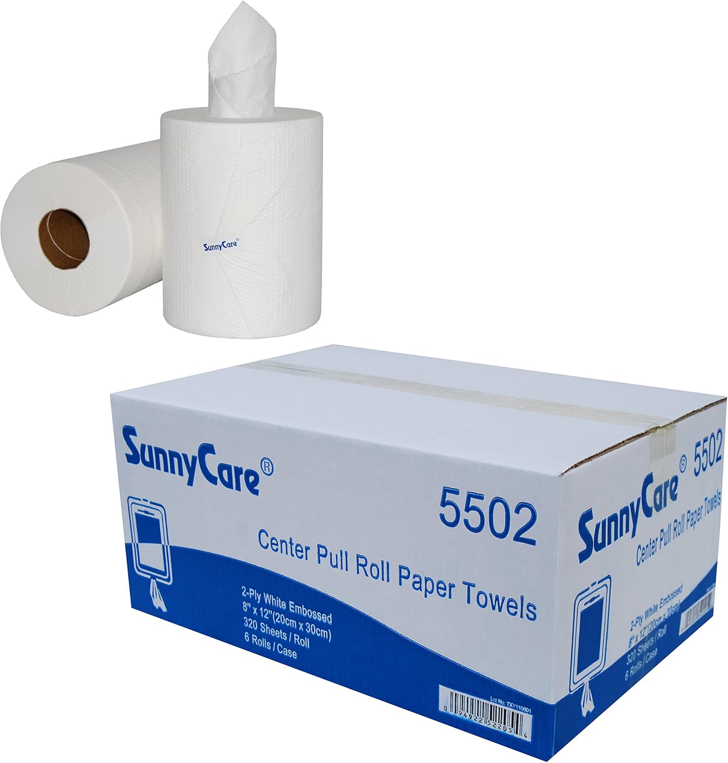 SunnyCare 2-Ply Center Pull Paper Towels, Roll of 320 Sheets, Total of 6 Rolls