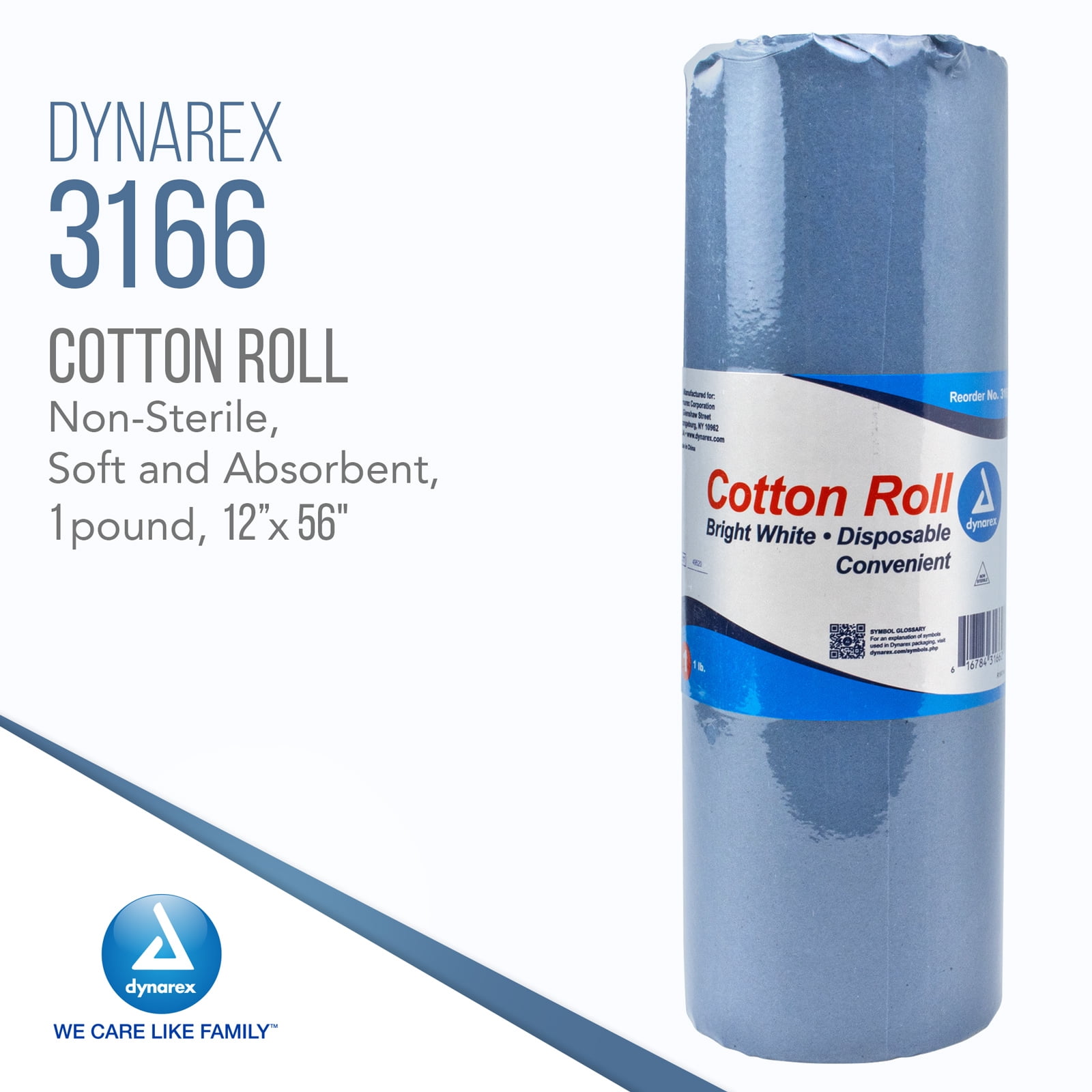 Dynarex Cotton Roll, Non-Sterile, Soft and Absorbent Cotton, Perfect for Estheticians and Multiple Uses, 12” x 56", White, 1 Case of 25 Rolls