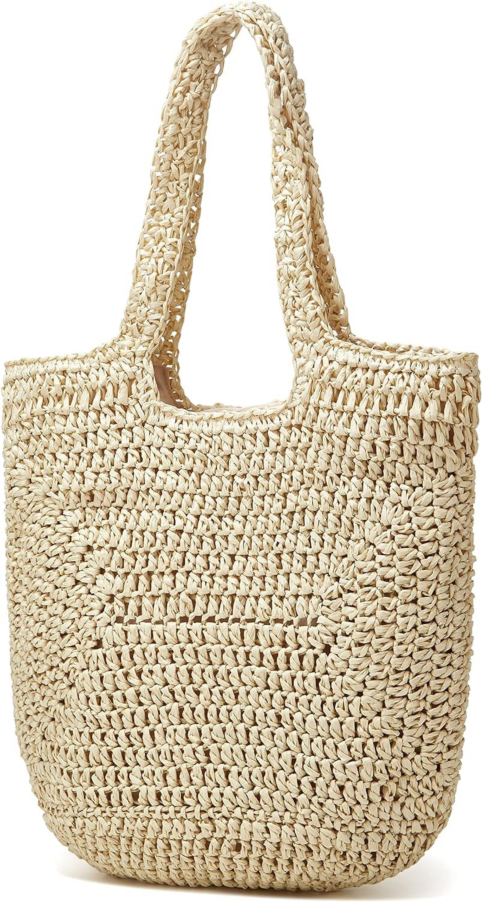 Kukuzhu Straw Tote Bag for Women Woven Beach Handbag Handmade Crochet Casual Straw Shoulder Bags Summer Bohemian Hobo Bags