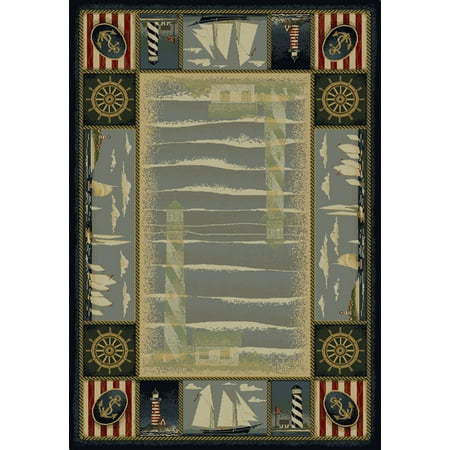 Nautical Area Rugs Designer Home Revival Area Rugs - 130-40960 Novelty Blue Nautical Border Panels Ships Rug ()