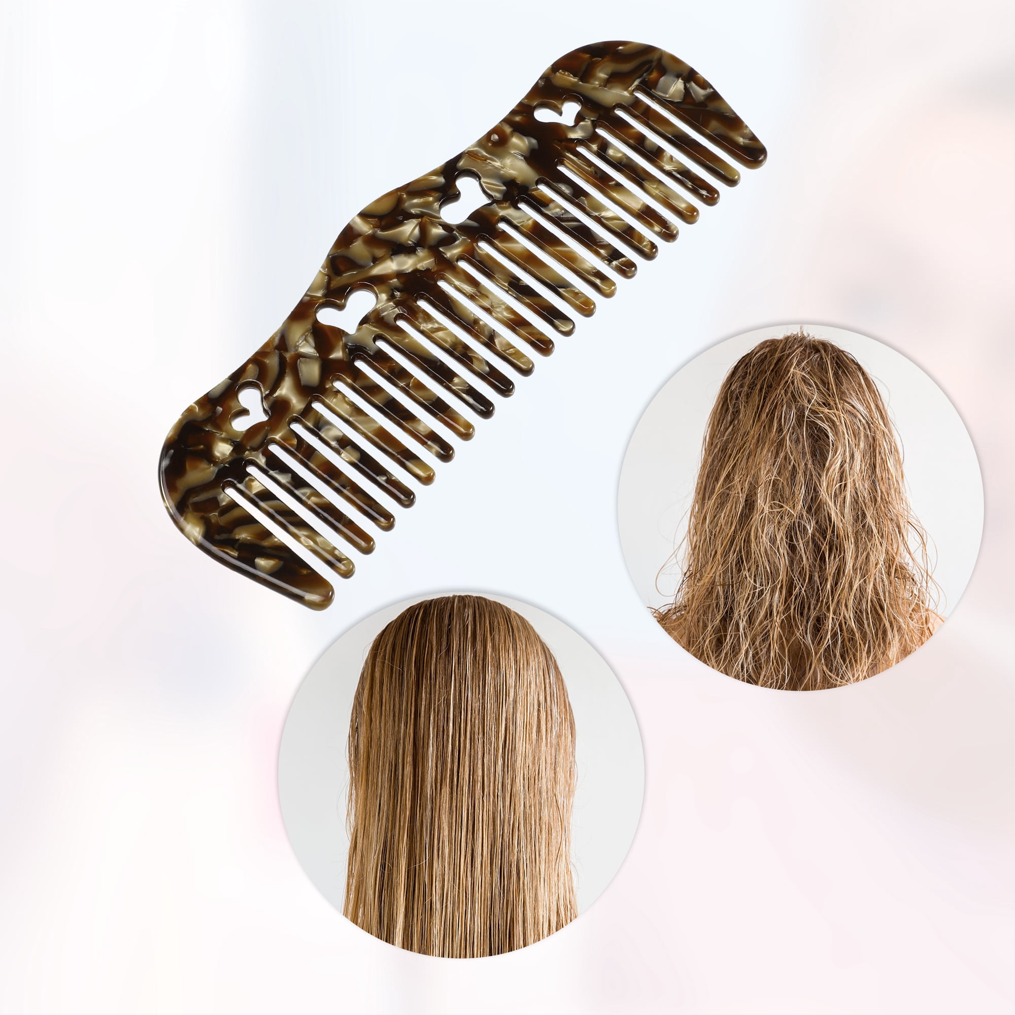 Unique Bargains 1Pc Women Heart Style Wide Tooth Comb Brown