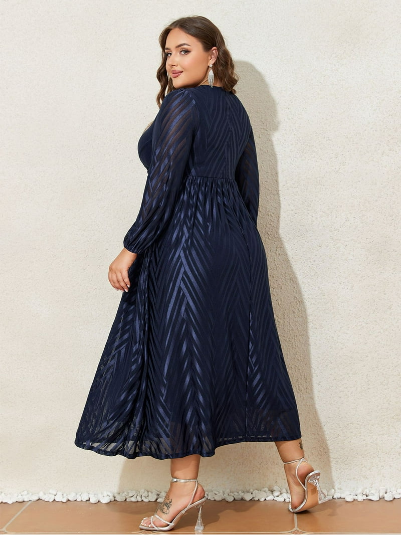 LapaPlus Womens Plus Size Elegant Midi Long Sleeve Jacquard Mesh Evening  Party Formal Dress - Walmart.com