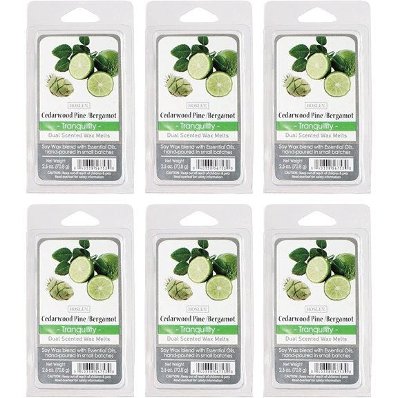Hosley Scented Wax Melts Cubes Set of 6 Cedarwood, Pine & Bergamot, Hand Poured with Essential Oils, Long Lasting Wax Tarts for Warmers, Home Fragrance, Aromatherapy, Meditation & Spa – 2.5 oz Each