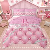 Manfei Personalized Initial E 3 Pieces Queen Comforter Set,Dreamy Pprincess Ultra Soft Bedding Sets,Bow Tie Butterfly Bedding Comforter Set,Bling Glitter Room Decor,Reversible