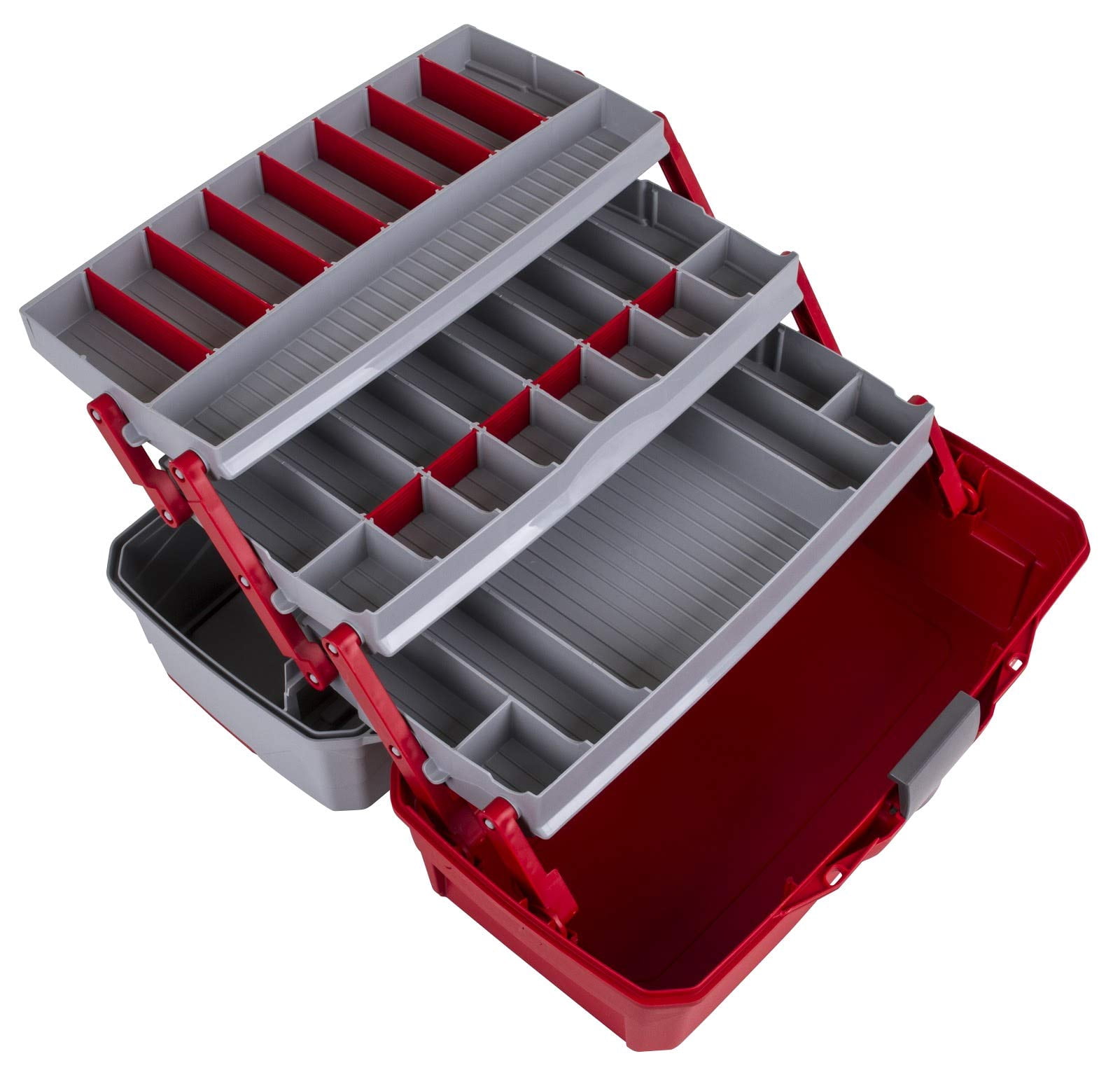 Outdoors 6383tb 3-tray Tackle Box - Classic Fishing Lure Storage Organizer  Large Portable 32 Tray Compartments Red/gray