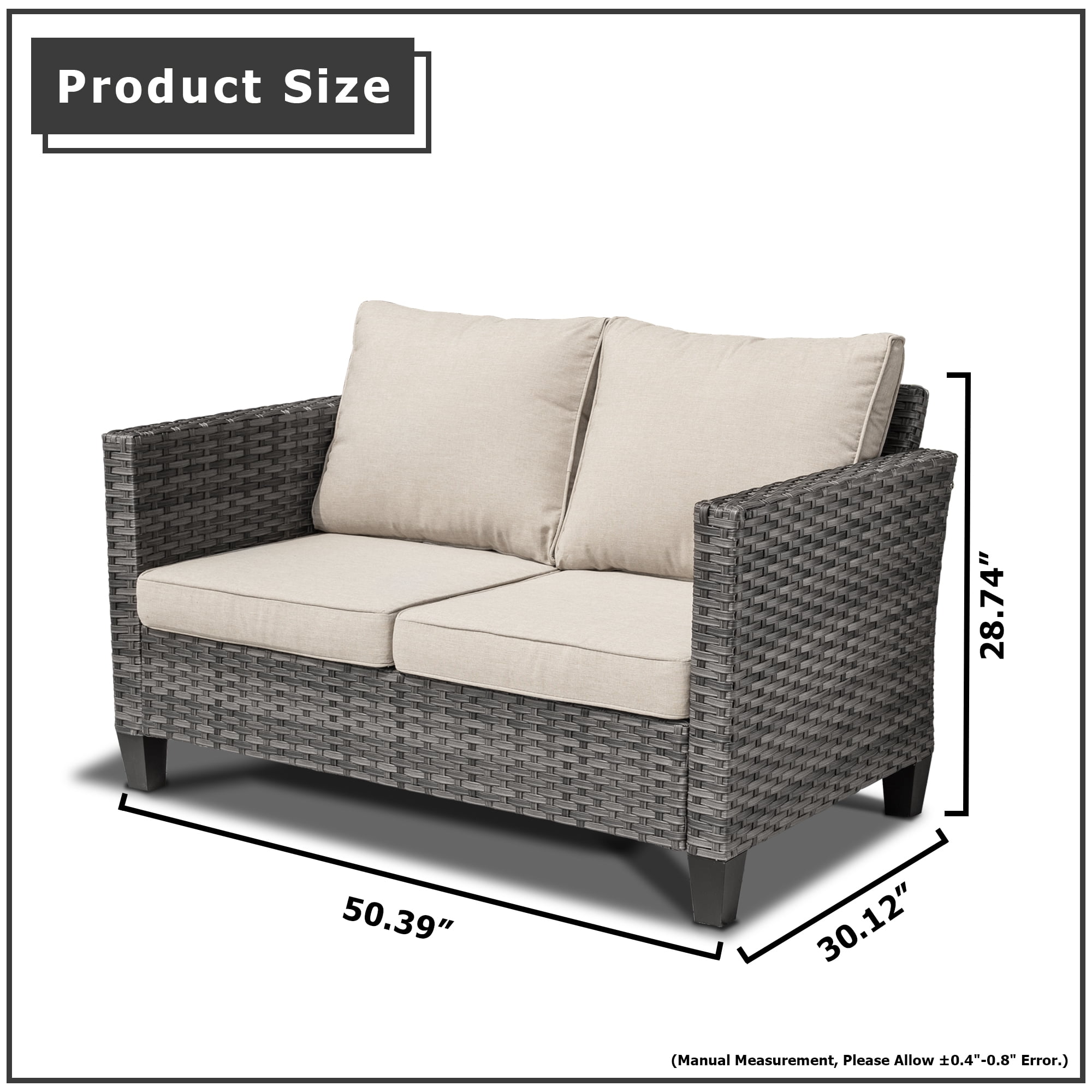 XIZZI Outdoor Furniture 50" Loveseat Sofa Couch with Gray Wicker Rattan(Beige Cushion)