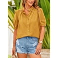 thumbnail image 4 of PRETTYGARDEN Women's Summer Button Down Shirts Short Lantern Sleeve V Neck Cotton Cute Dressy Casual Ladies Tops Blouses, 4 of 6