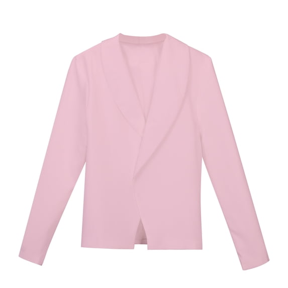 Ticikt Girls Formal Jacket Solid Color Lapel Suit Open Front Long Sleeve Top for Kids Girls Size 5-14 Years,Color:Pink