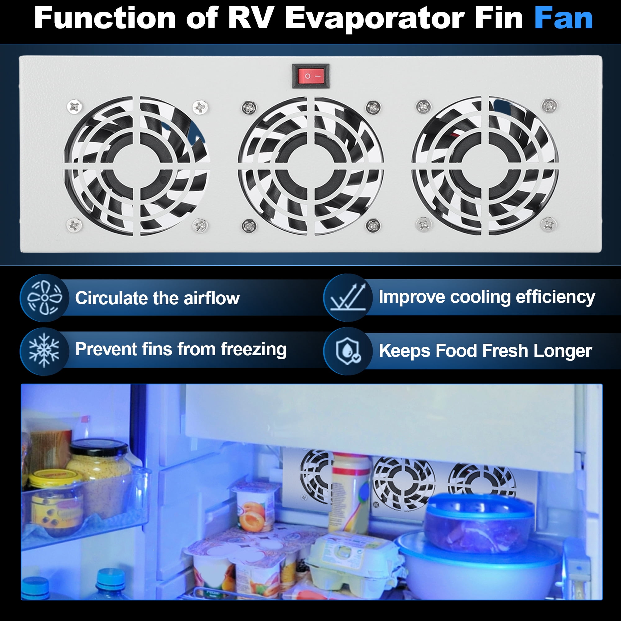 Unique Bargains 12V RV Refrigerator Fan with Three 2.5" Powered Fans 4200 RPM