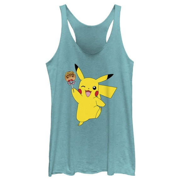 Women's Pokemon Halloween Pikachu Jack-O'-Lantern Caramel Apple Racerback Tank Top Tahiti Blue X Small