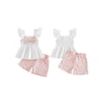 thumbnail image 2 of Loicainy Toddler Baby Girl Summer Clothes 6 12 18 24 Months 2T 3T 4T Casual Decorative Bow Smocked Flying Sleeve Tops and Flower Shorts 2 Pcs Outfits Set, 2 of 8