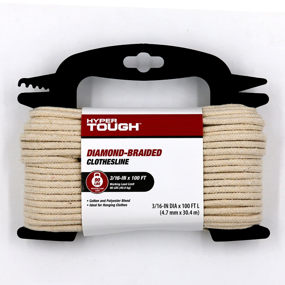 Hyper Tough Diamond Braided Cotton Clothes Line, Natural Color 3/16