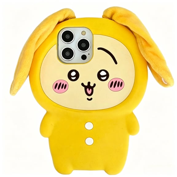 3D Chiikawa Usagi Plush Floppy Ears & Hachiware Cat Silicone Phone Case for iPhone 17 16 15 14 13 12 Pro Max 11, Kawaii Full Body Cartoon Anti-Drop Soft Protective Cover