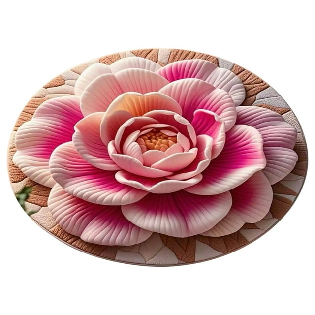 Curated Selection Pickme Plush & Diatomaceous Earth Floor Mat 3D Flower Rugs Optical Diatomite Bathroom Mat Quick Drying Non & Water Absorbent (60×60cm), 1 Rug, E