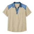 thumbnail image 5 of Men's Denim Patchwork Lapel Polo Shirt Loose Fit Short Sleeve Button Down Casual Top, 5 of 5