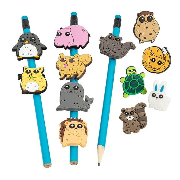 Fun Express 3/4" Animals Themed Rubber Pencil Charms Assortment - 24 Pieces