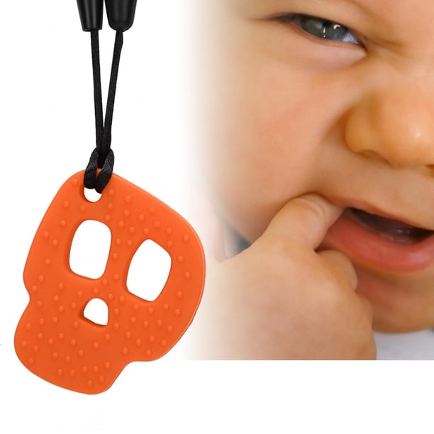 Colgante de Silicona para Mordedor de Bebé Ecomeon Mordedor Calavera Naranja