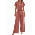 thumbnail image 2 of Women'S Summer Outfits V Neck Cap Sleeve Crop Top Wide Leg Pant Sets Pink XL, 2 of 9