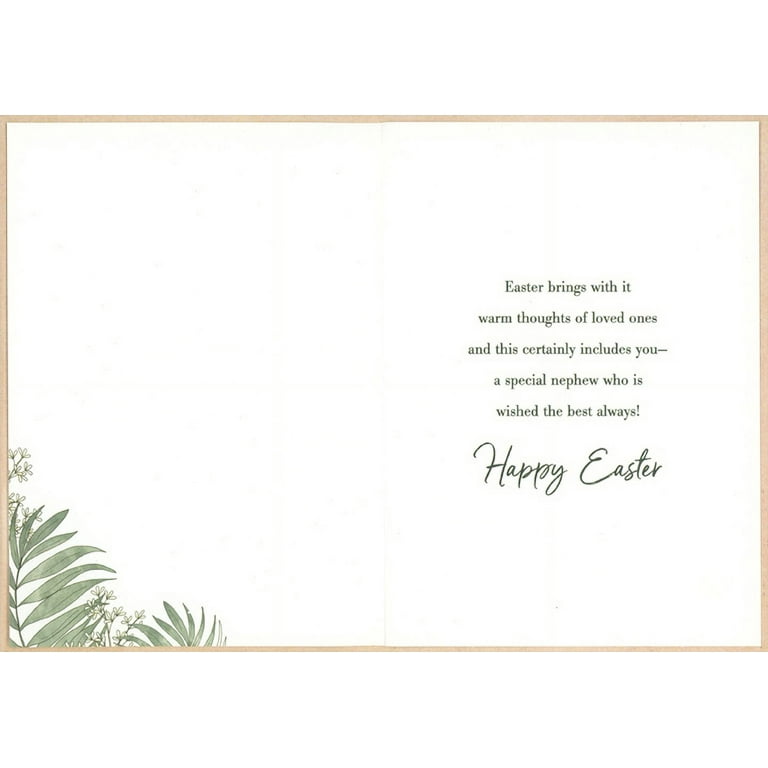 Green Vines and Leaves and Small Flowers on Light Brown Nephew Easter Card