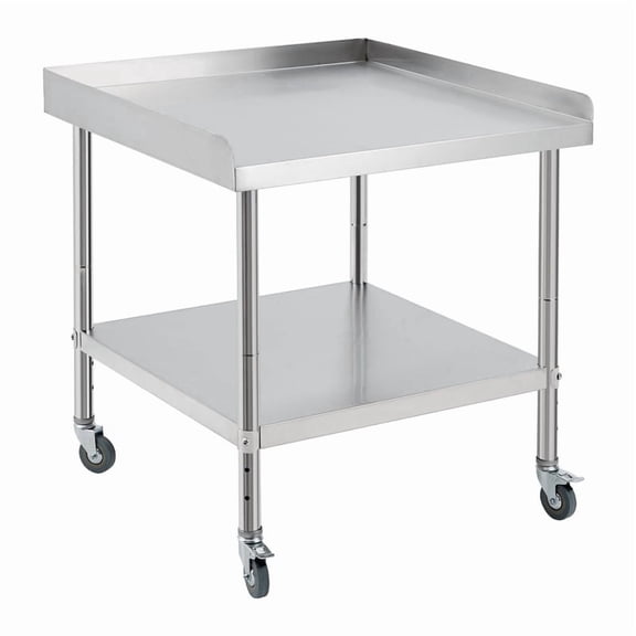 TROPOW Stainless Steel Grill Stand Table, NSF Certified, 3-Sided 2" Backsplash, Adjustable Legs & Wheels, 400 Lbs Capacity, Equipment Stand for Restaurant, Hotel, Home Kitchen