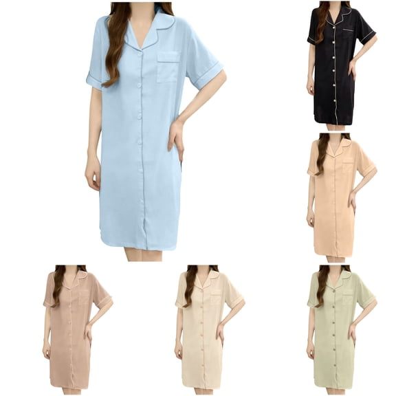 Perfectbot Women's Button-Down Nightgown, Knee Length Nightshirt & Comfy Sleep Shirt for Lounge