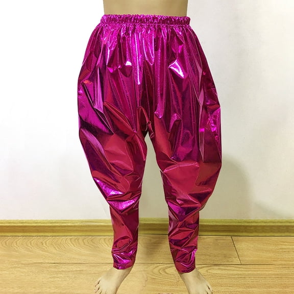 Fainosmny Kids Girls Boys Metallic Harem Dance Pants Loose Fit For Modern Hop Street Funny Dancewear Hot Pink 15Y-16Y