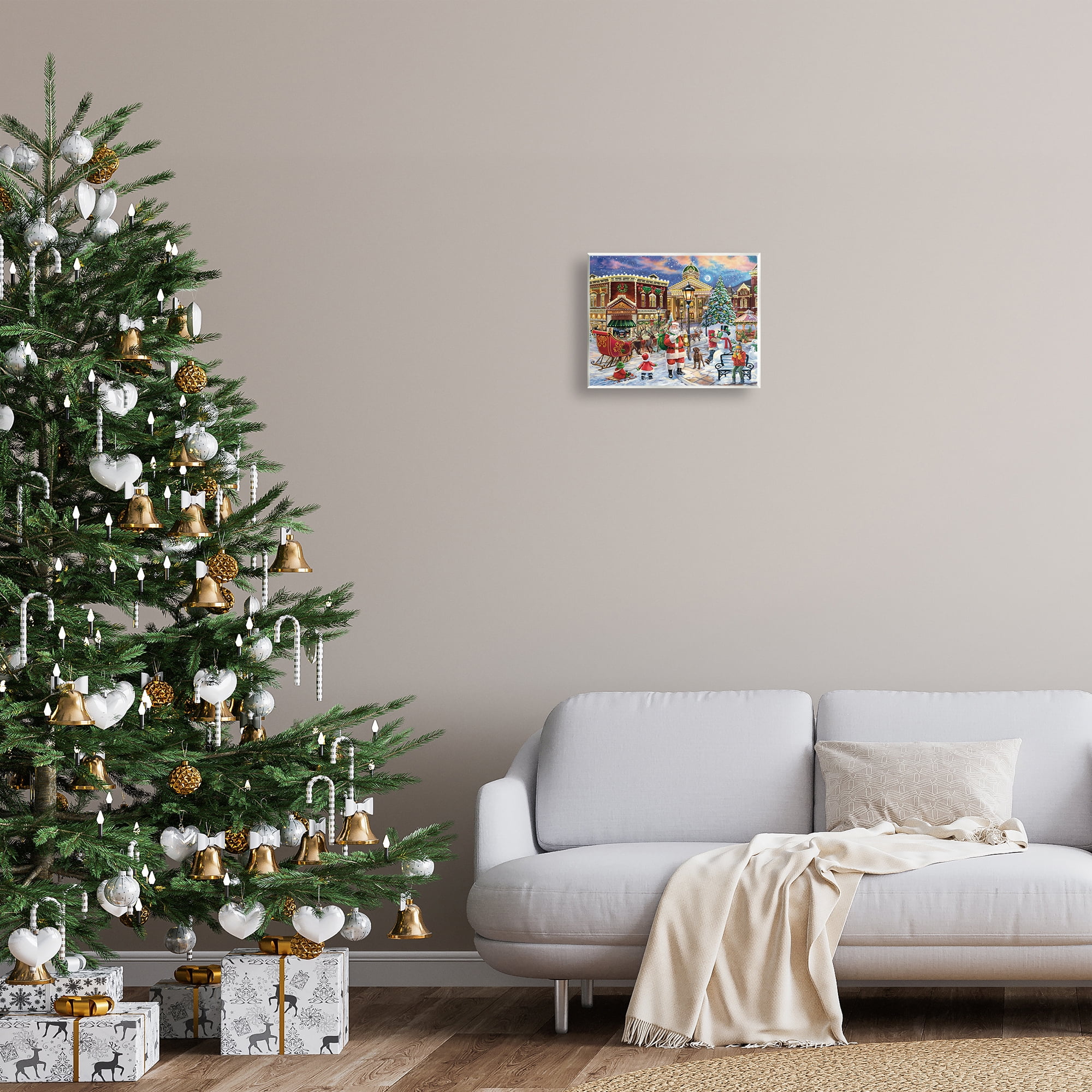 Stupell Industries Santa in Town Square Holiday Painting Unframed Art Print Wall Art, 14 x 11