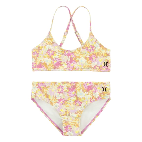 Hurley Girl's Two-Piece Triangle Bikini Swim Set (Big Kids) Soft Pink Punch LG (12-13 Years Big Kid)