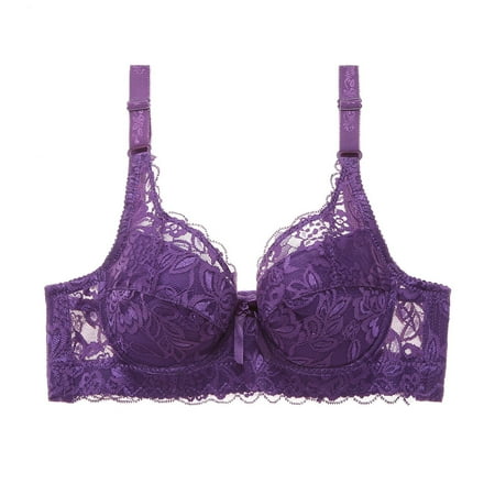 HAJGJP Womens Underwear Plus Size Fashionable Women Lace Gathered Bra Adjustable Pair Of Thin Cup Underwear Purple 105B