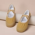 thumbnail image 2 of Xfvqtps Ballet Shoes for Girls Soft Sole Non Slip Cross Elastic Straps Leather Toe Cap Solid Color Canvas Dance Shoes for Gymnastics Performance Yellow, 2 of 9