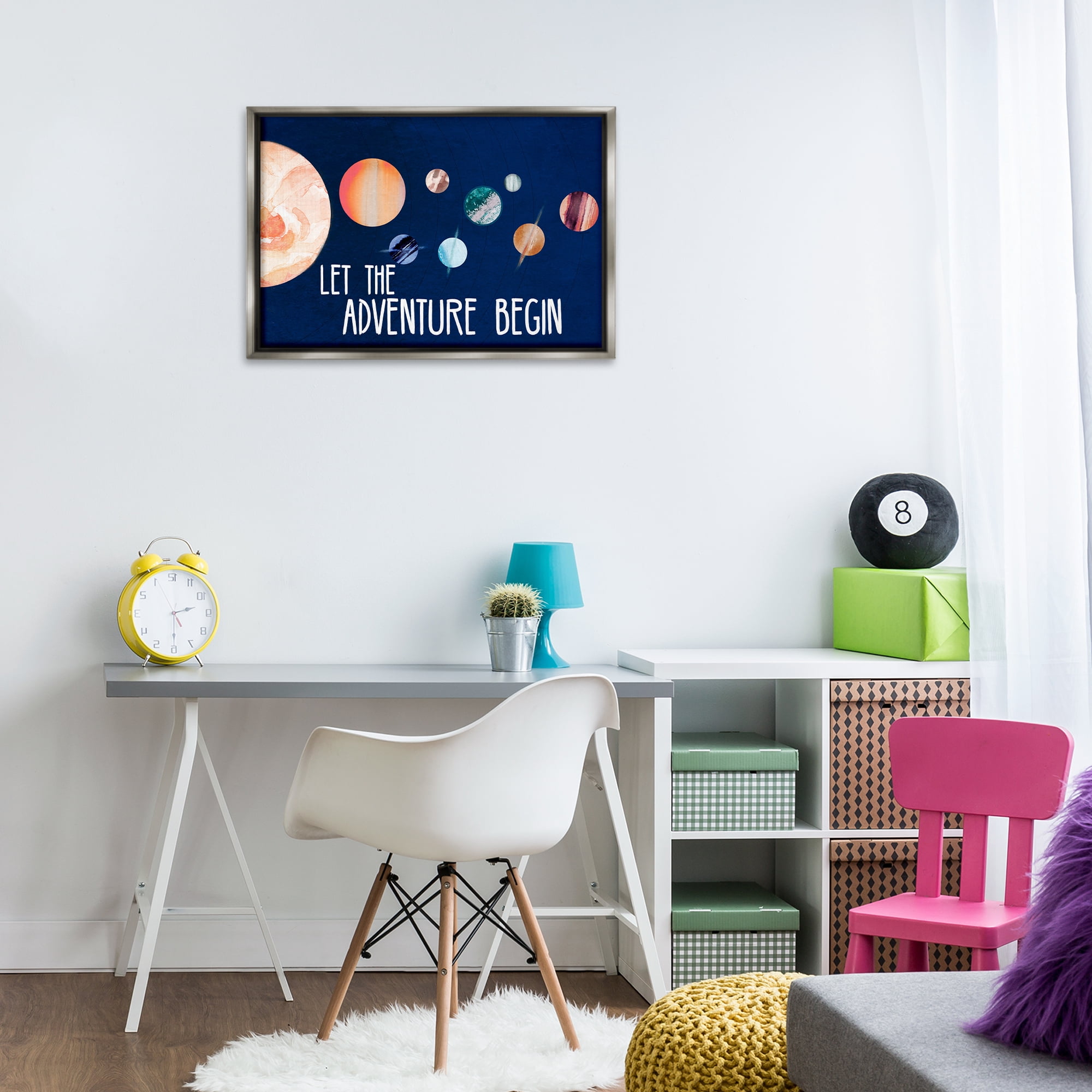 Stupell Industries Let Adventure Begin Astrology & Stars Painting Gray Floater Framed Canvas Art Print Wall Art, 31 x 21